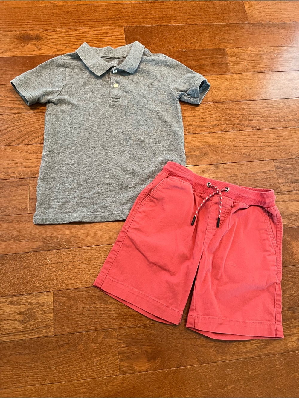 Boys Gray Short-Sleeve Polo with Coral Shorts Set